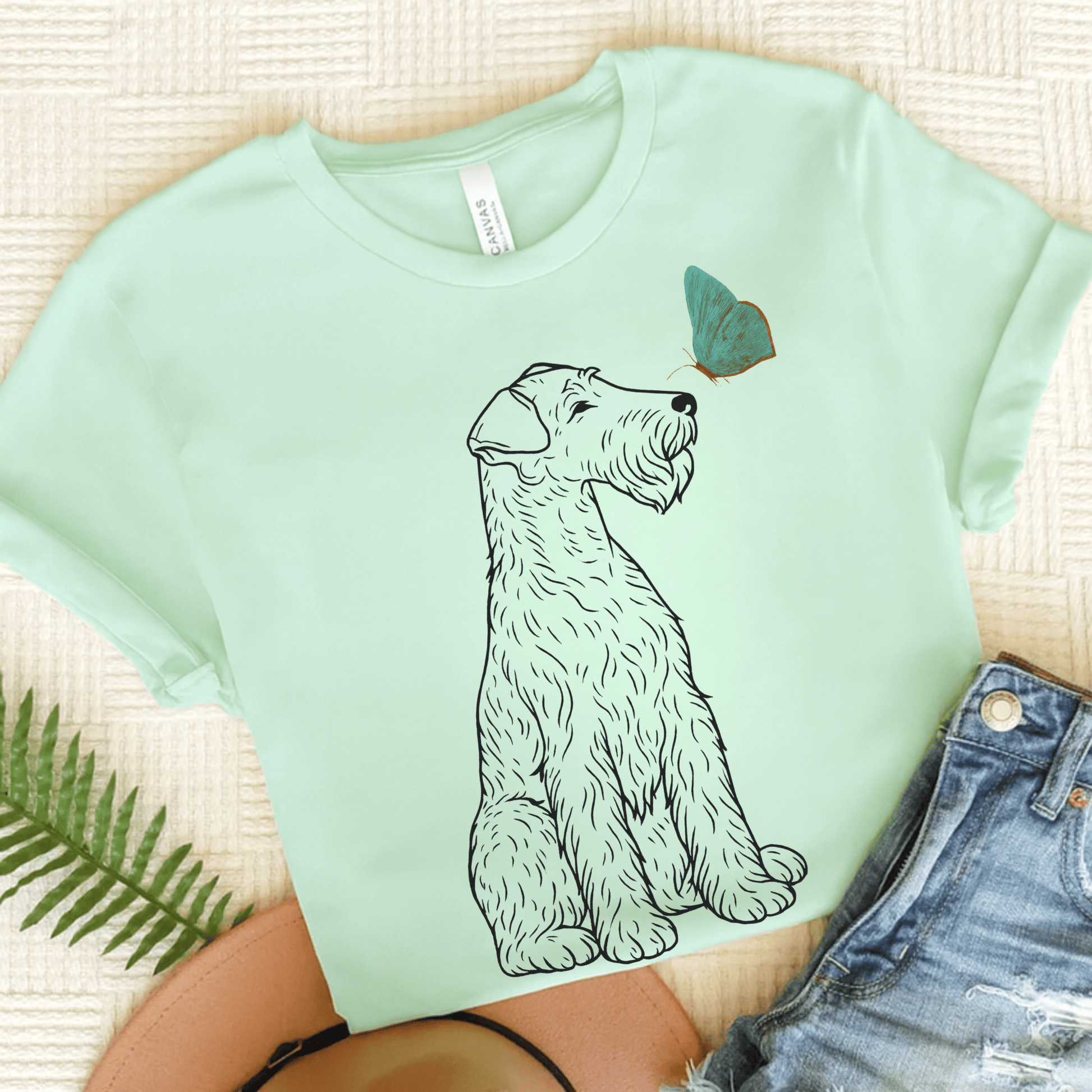 Airedale Terrier Butterfly TShirt Heather Mint
