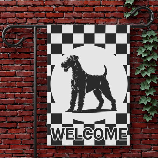 Printify Garden Flag 12'' × 18'' Airedale Terrier Checkered Garden Flag
