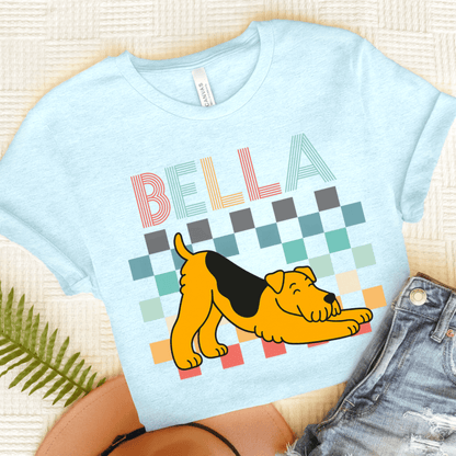 Airedale Terrier Checkered TShirt Heather Ice Blue