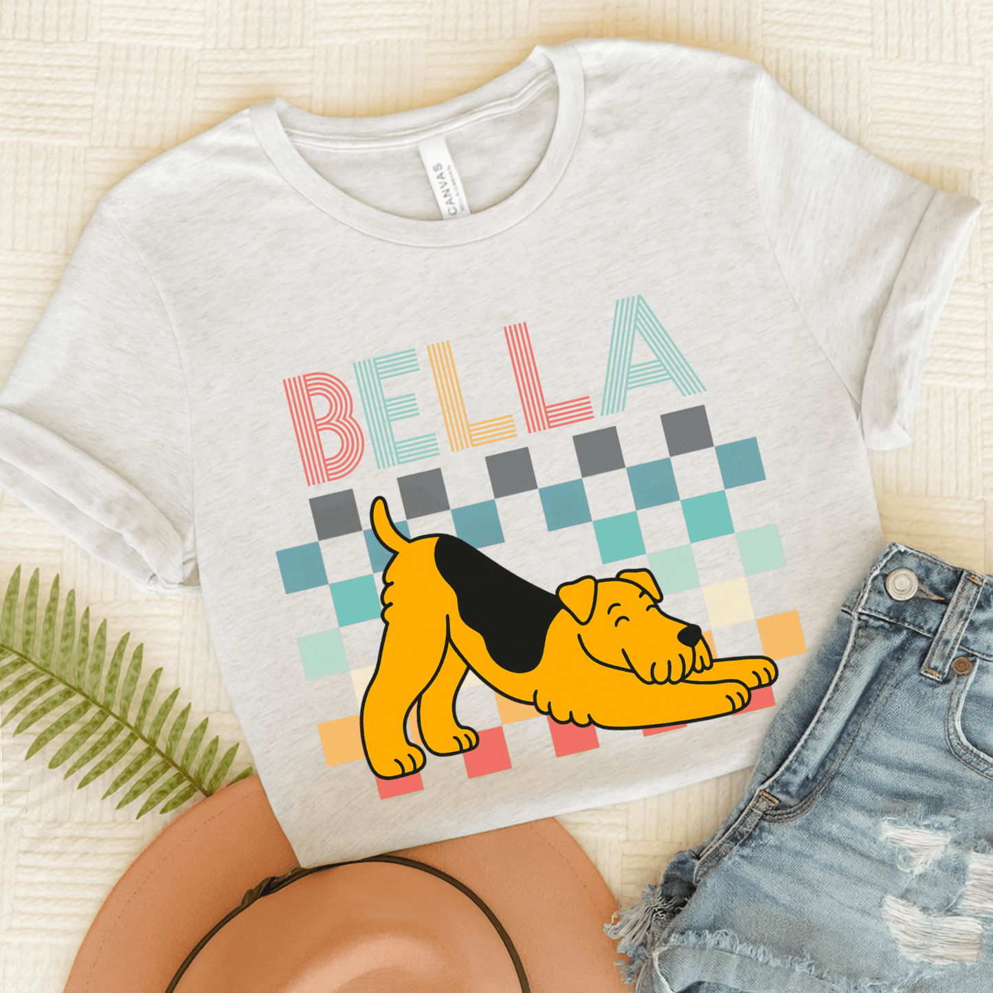 Airedale Terrier Checkered TShirt Ash