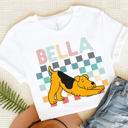 Airedale Terrier Checkered TShirt White