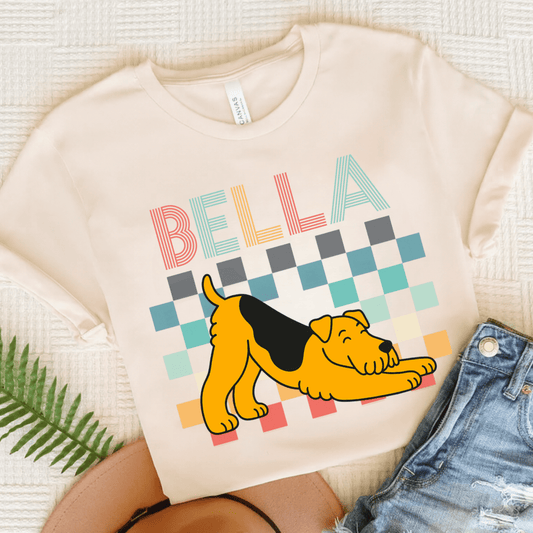 Airedale Terrier Checkered TShirt Natural