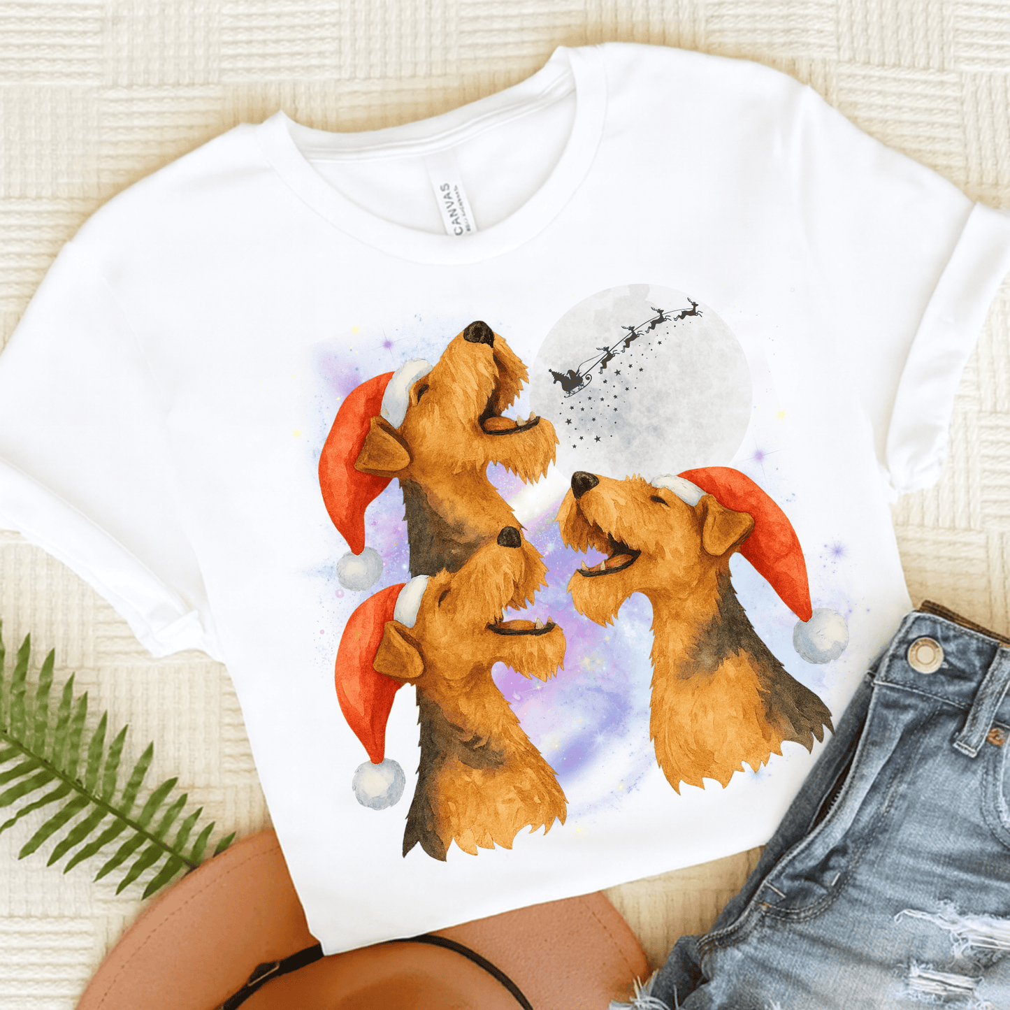Airedale Terrier Christmas Howliday TShirt White