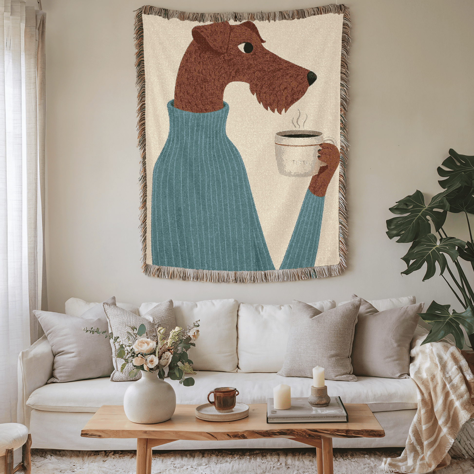 Printify Blanket Airedale Terrier Coffee Lover Throw Blanket