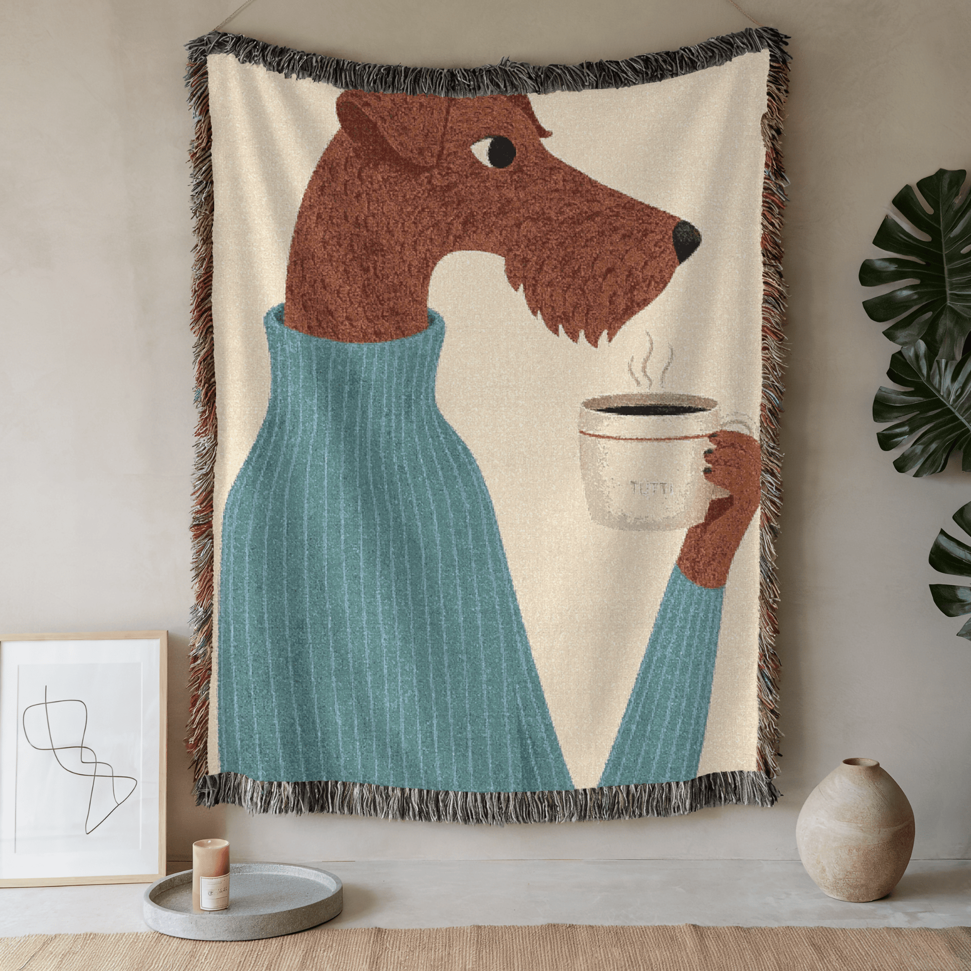 Printify Blanket 52'' × 37'' Airedale Terrier Coffee Lover Throw Blanket