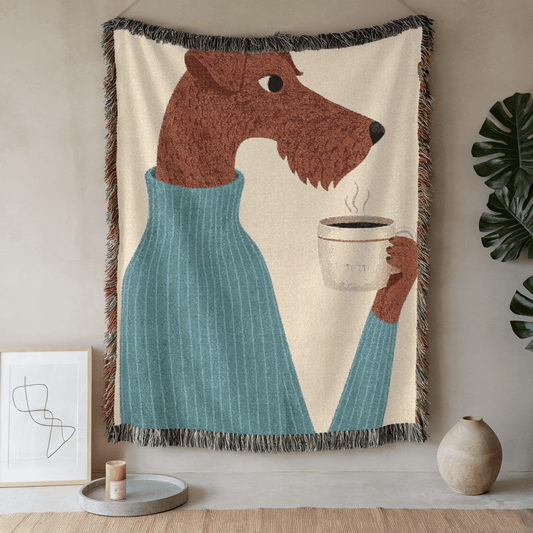 Printify Blanket 52'' × 37'' Airedale Terrier Coffee Lover Throw Blanket