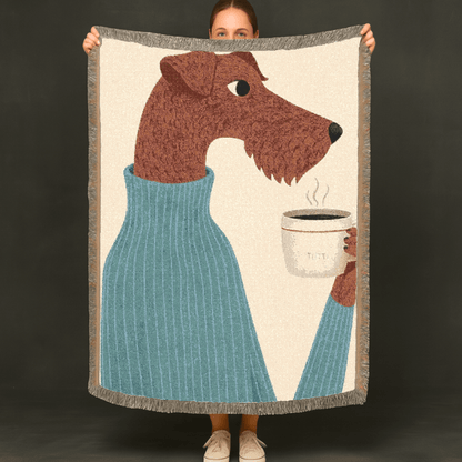 Printify Blanket Airedale Terrier Coffee Lover Throw Blanket