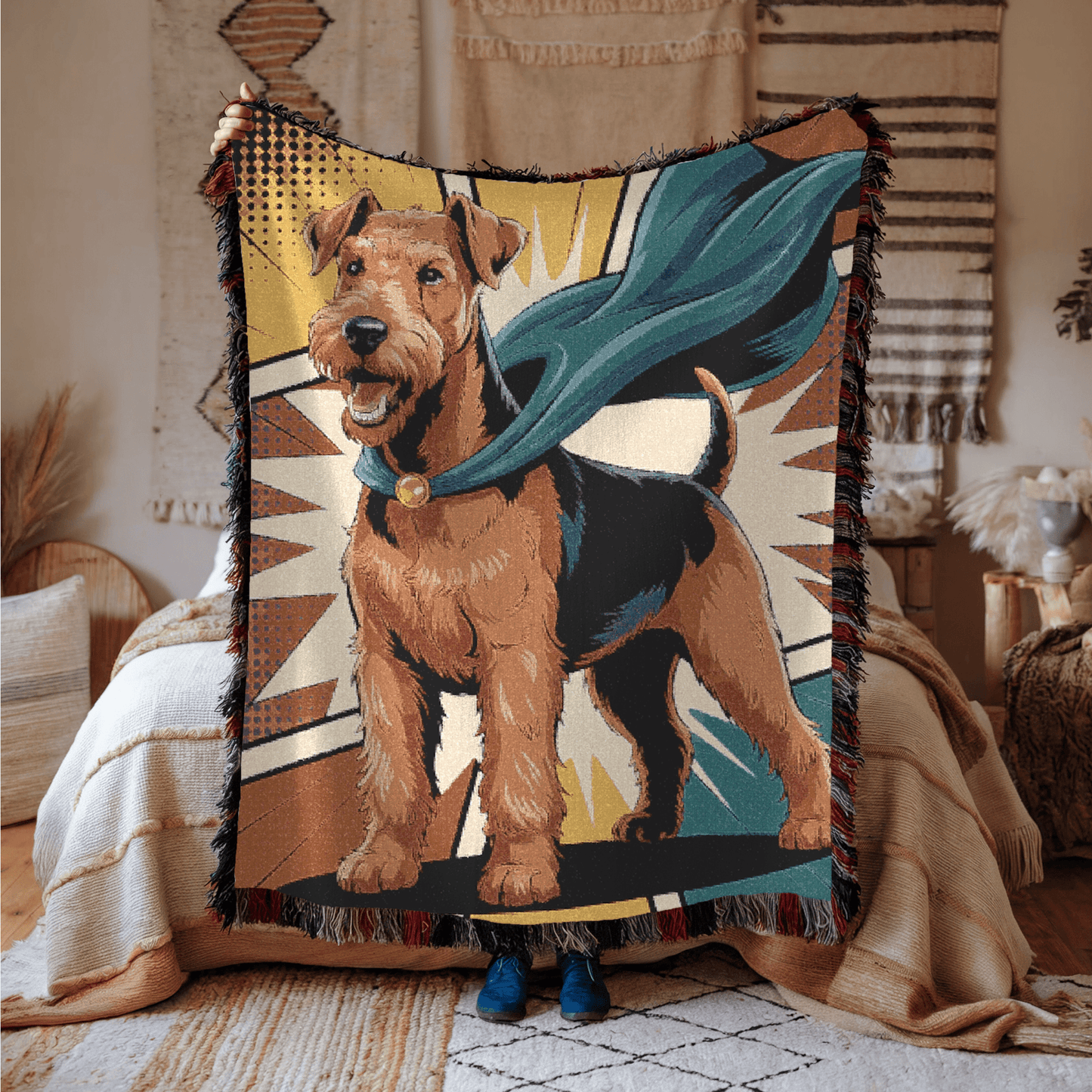 Printify Blanket Airedale Terrier Comic Book Throw Blanket
