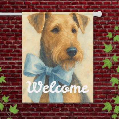 Printify Garden Flag 24.5'' × 32'' Airedale Terrier Coquette Blue Garden Flag