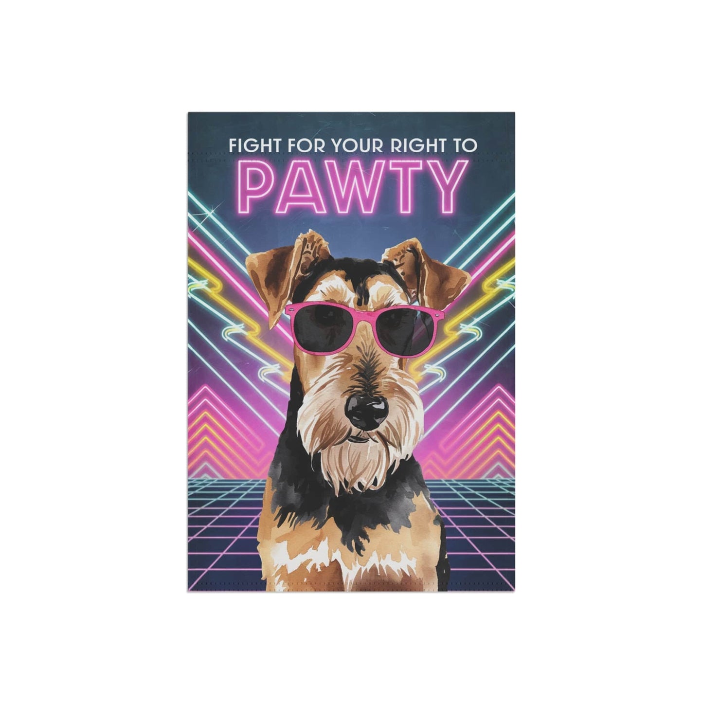Printify Home Decor Airedale Terrier Dog, 80s Party Retro-Futuristic Garden Flag, Front Yard Spring Decor