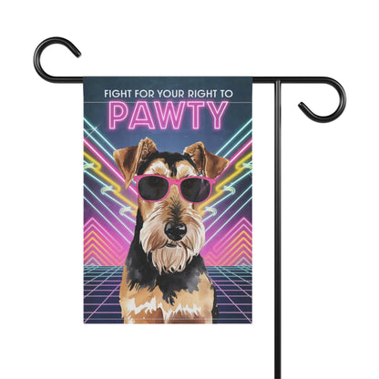Printify Home Decor Airedale Terrier Dog, 80s Party Retro-Futuristic Garden Flag, Front Yard Spring Decor