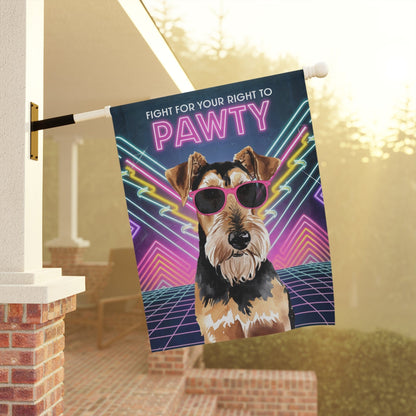 Printify Home Decor Airedale Terrier Dog, 80s Party Retro-Futuristic Garden Flag, Front Yard Spring Decor