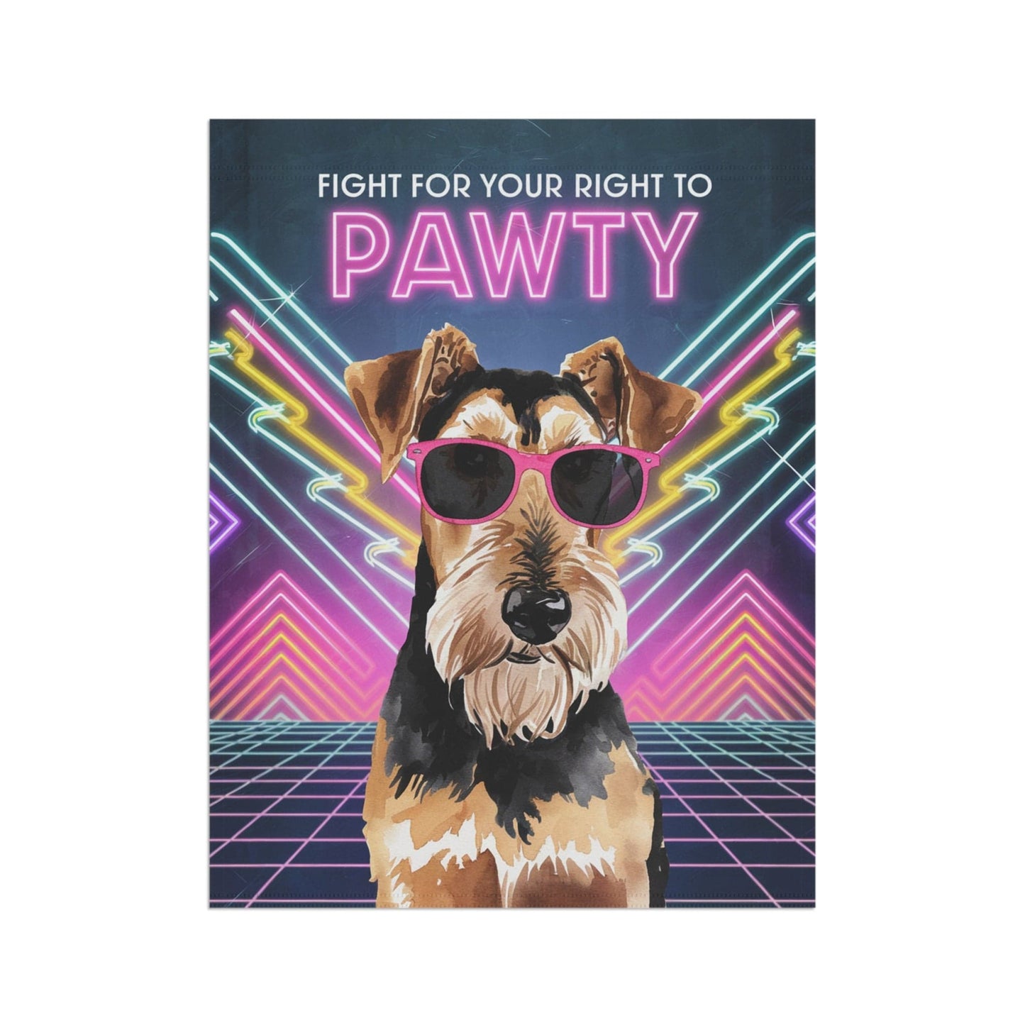 Printify Home Decor Airedale Terrier Dog, 80s Party Retro-Futuristic Garden Flag, Front Yard Spring Decor