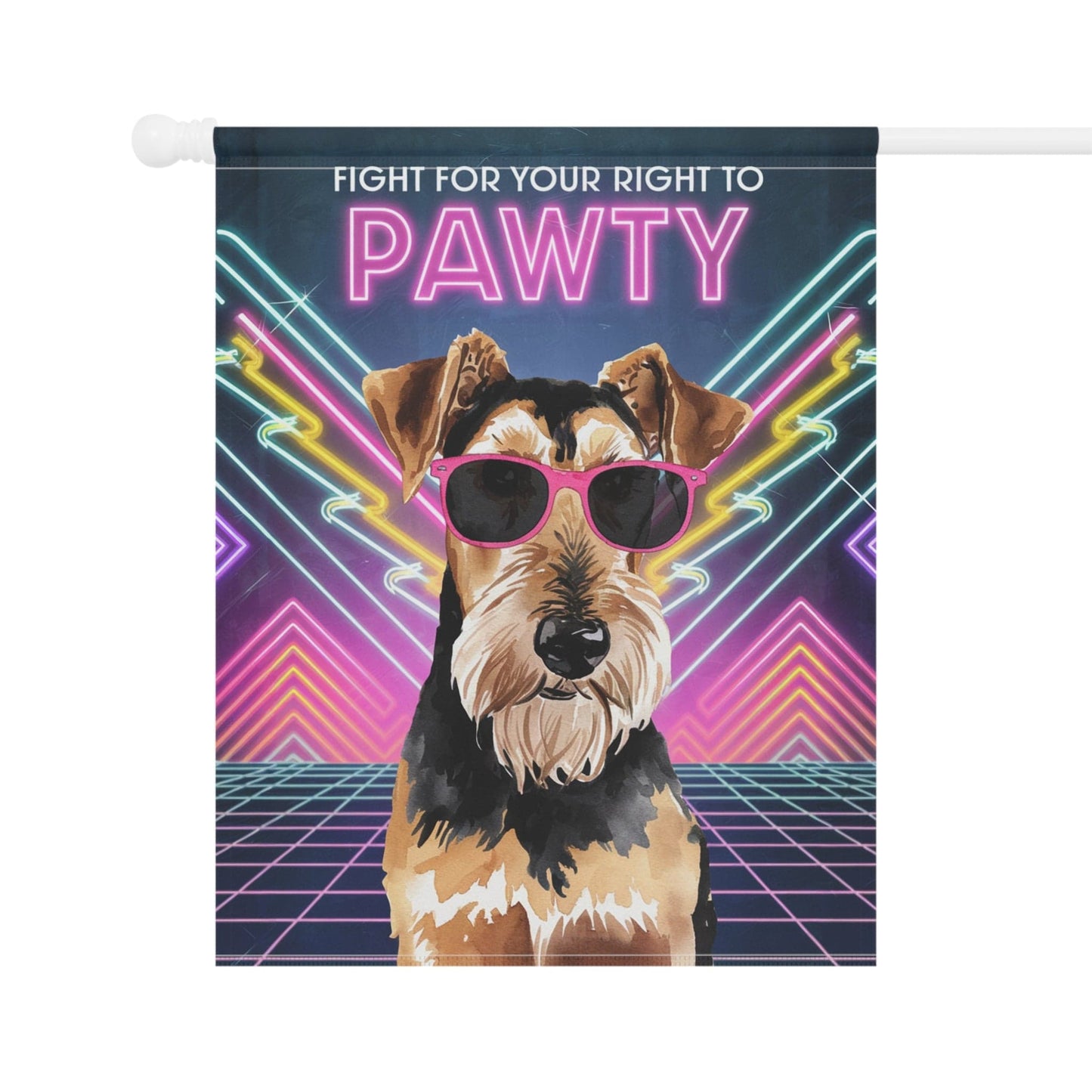 Printify Home Decor Airedale Terrier Dog, 80s Party Retro-Futuristic Garden Flag, Front Yard Spring Decor