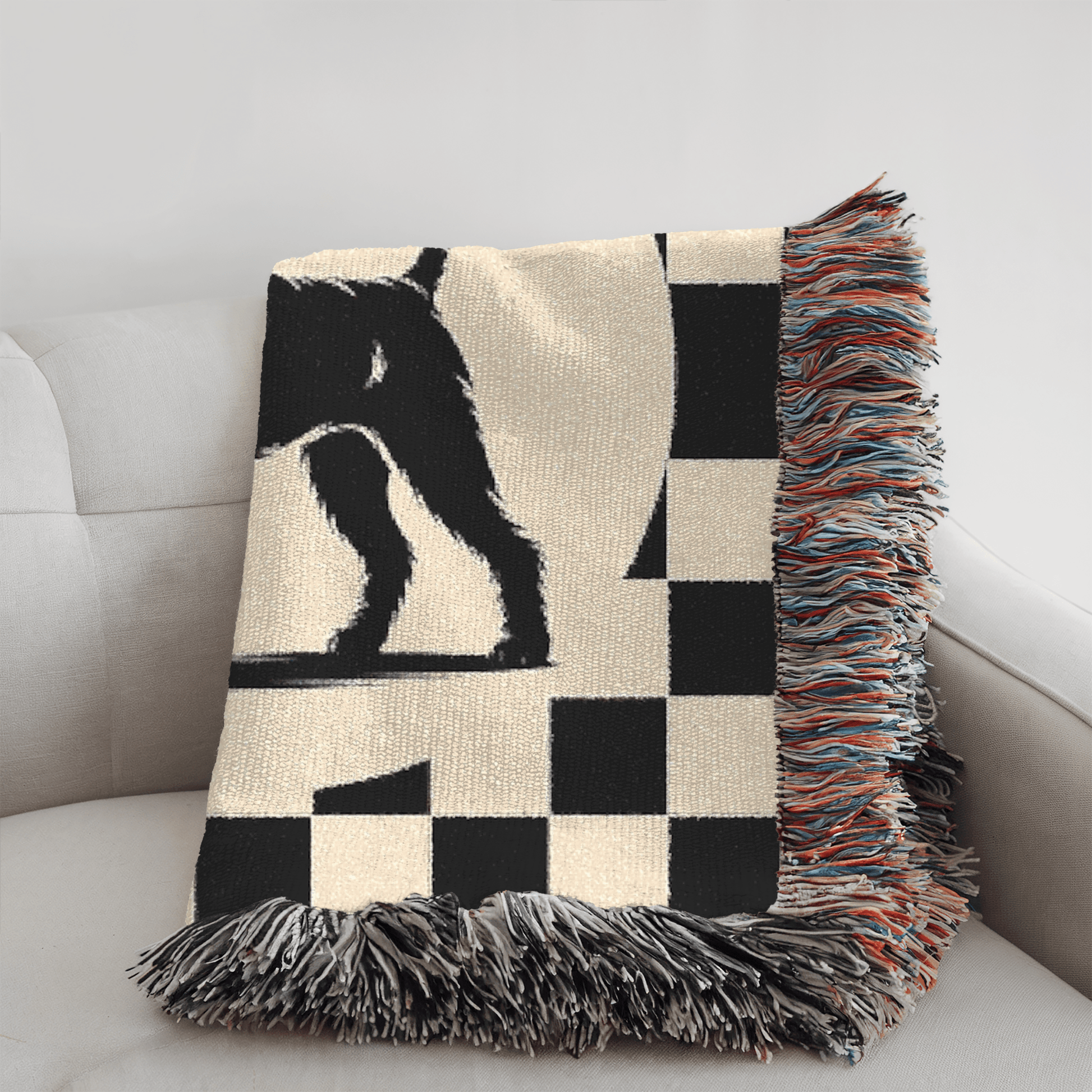 Printify Home Decor Airedale Terrier Dog Throw Blanket Housewarming, Black and Whaite Checkered Home