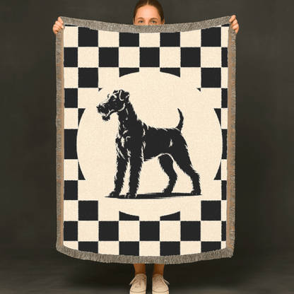 Printify Home Decor Airedale Terrier Dog Throw Blanket Housewarming, Black and Whaite Checkered Home