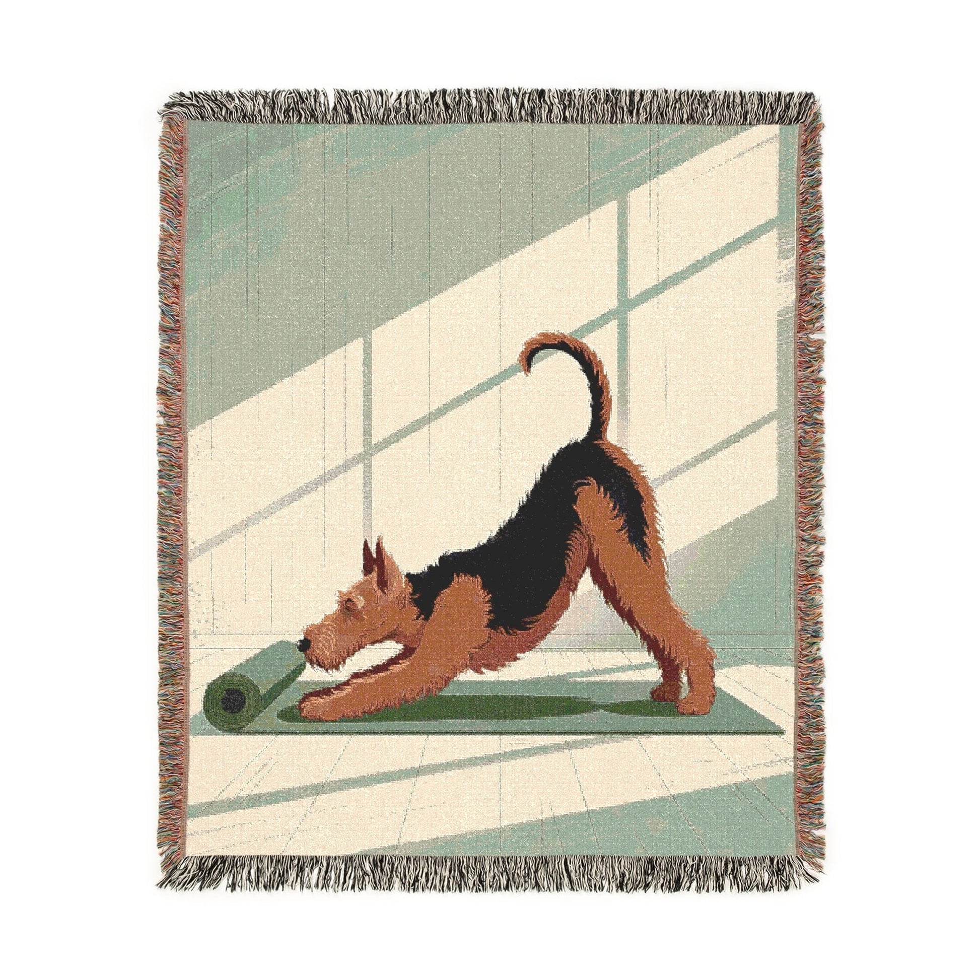 Printify Blanket Airedale Terrier Downward Dog Yoga Throw Blanket