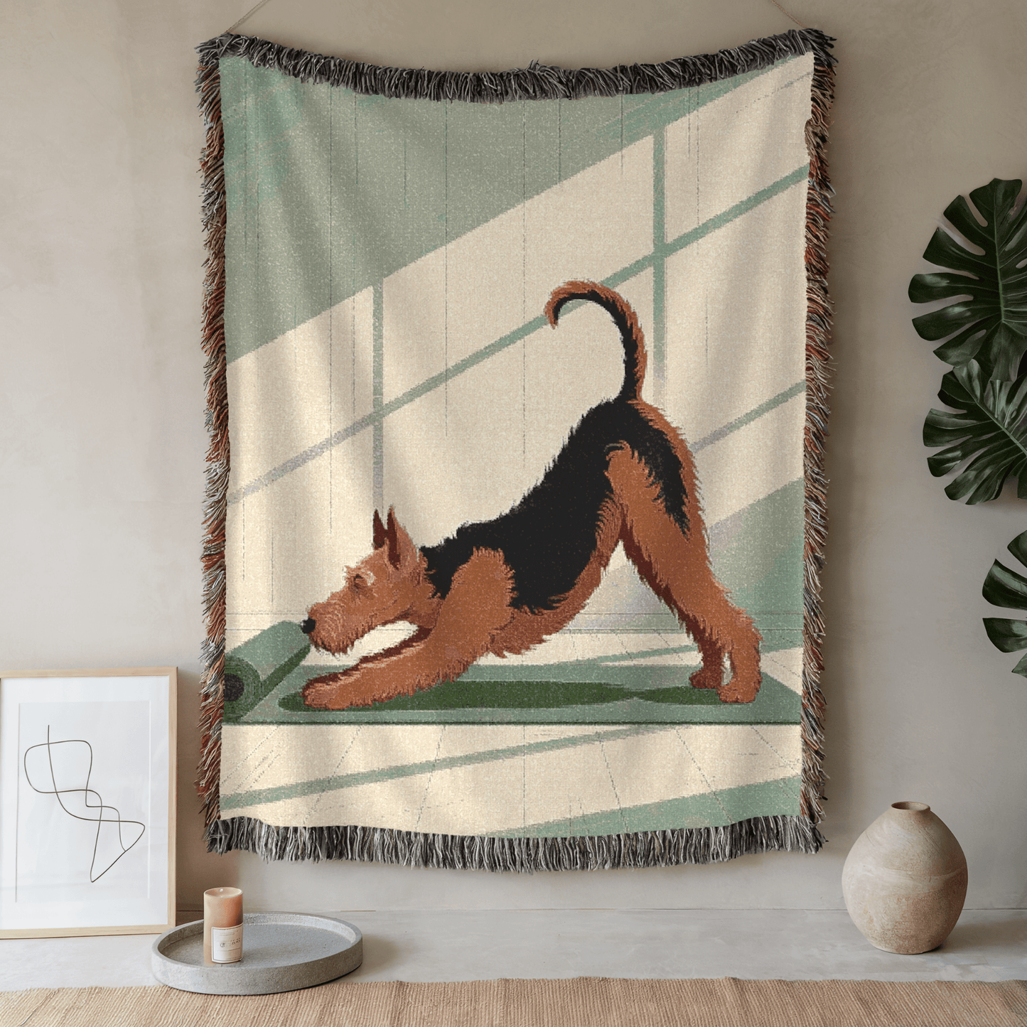 Printify Blanket 52'' × 37'' Airedale Terrier Downward Dog Yoga Throw Blanket