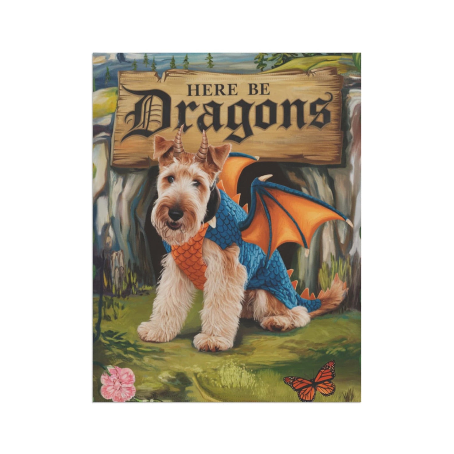 Printify Home Decor Airedale Terrier Dragon Dog Costume Garden Flag, Medieval Landscape, Front Yard Spring Decor, Housewarming Gardener Gift, Dog Mom Dad