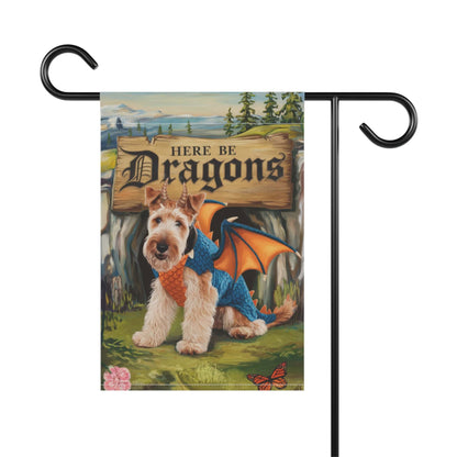 Printify Home Decor Airedale Terrier Dragon Dog Costume Garden Flag, Medieval Landscape, Front Yard Spring Decor, Housewarming Gardener Gift, Dog Mom Dad