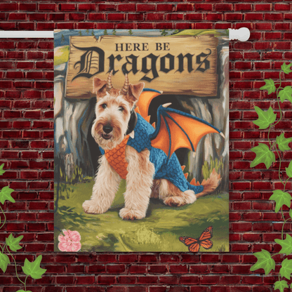 Printify Garden Flag 24.5'' × 32'' Airedale Terrier Dragon Garden Flag