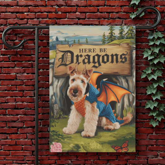 Printify Garden Flag 12'' × 18'' Airedale Terrier Dragon Garden Flag