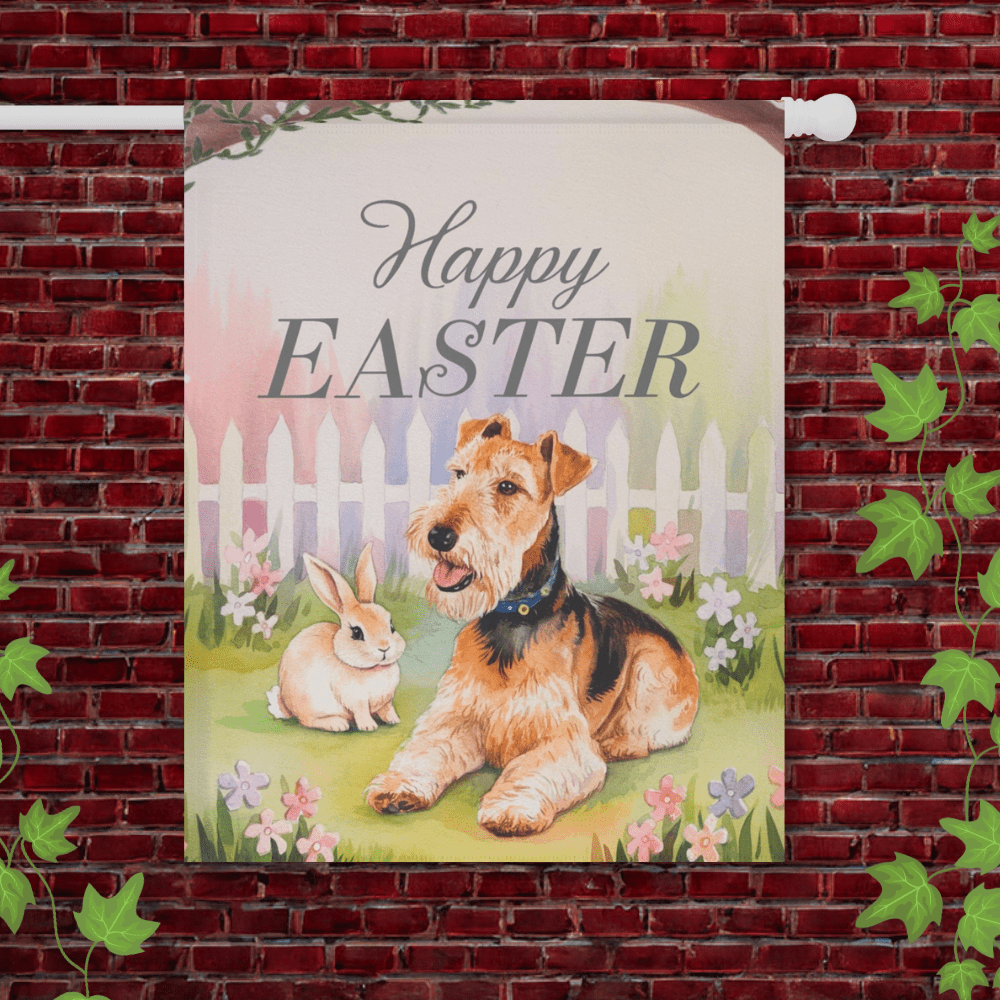 Printify Garden Flag 24.5'' × 32'' Airedale Terrier Elegant Easter Garden Flag