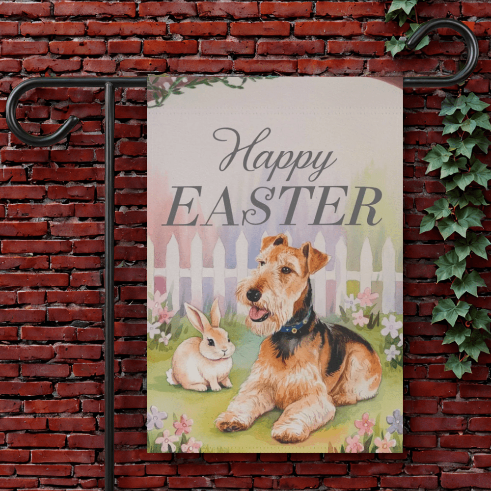 Printify Garden Flag 12'' × 18'' Airedale Terrier Elegant Easter Garden Flag