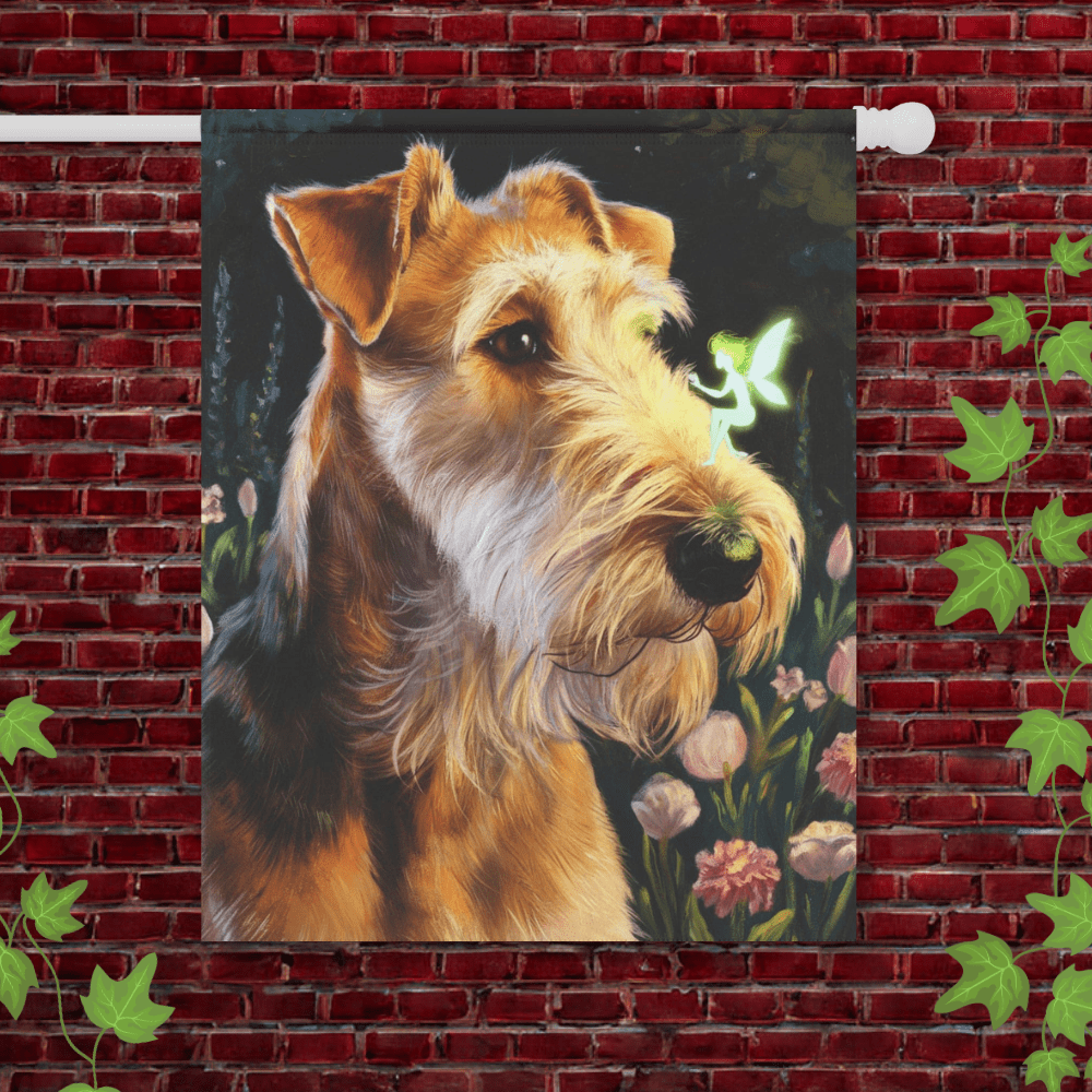 Printify Garden Flag 24.5'' × 32'' Airedale Terrier Fairy Garden Flag