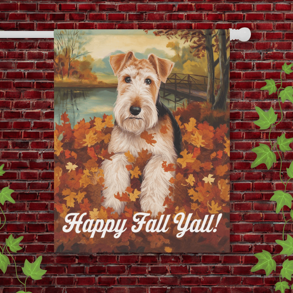 Printify Garden Flag 24.5'' × 32'' Airedale Terrier Fall Leaves Garden Flag