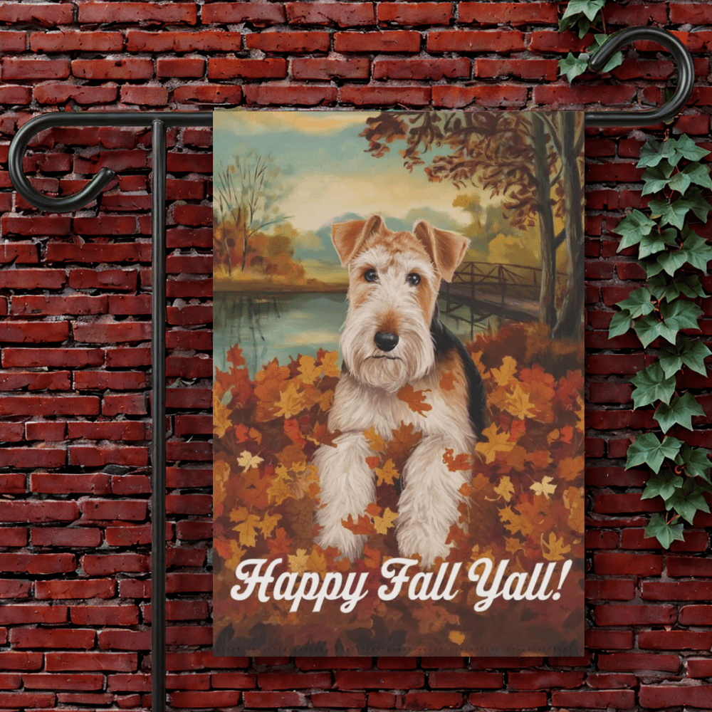 Printify Garden Flag 12'' × 18'' Airedale Terrier Fall Leaves Garden Flag
