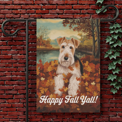 Printify Garden Flag 12'' × 18'' Airedale Terrier Fall Leaves Garden Flag