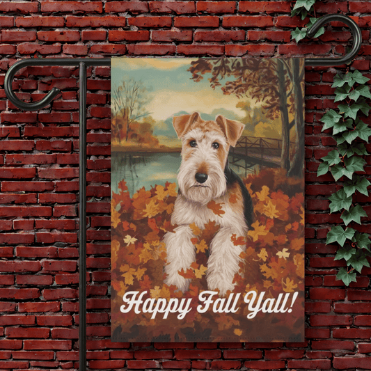 Printify Garden Flag 12'' × 18'' Airedale Terrier Fall Leaves Garden Flag