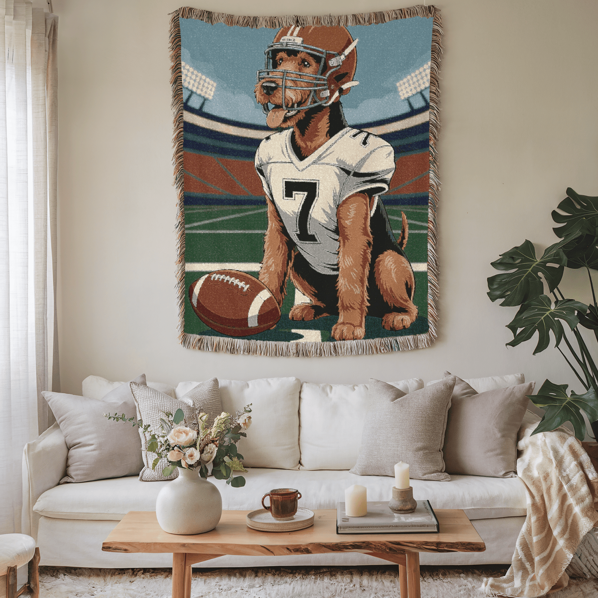 Printify Blanket Airedale Terrier Football Season Throw Blanket