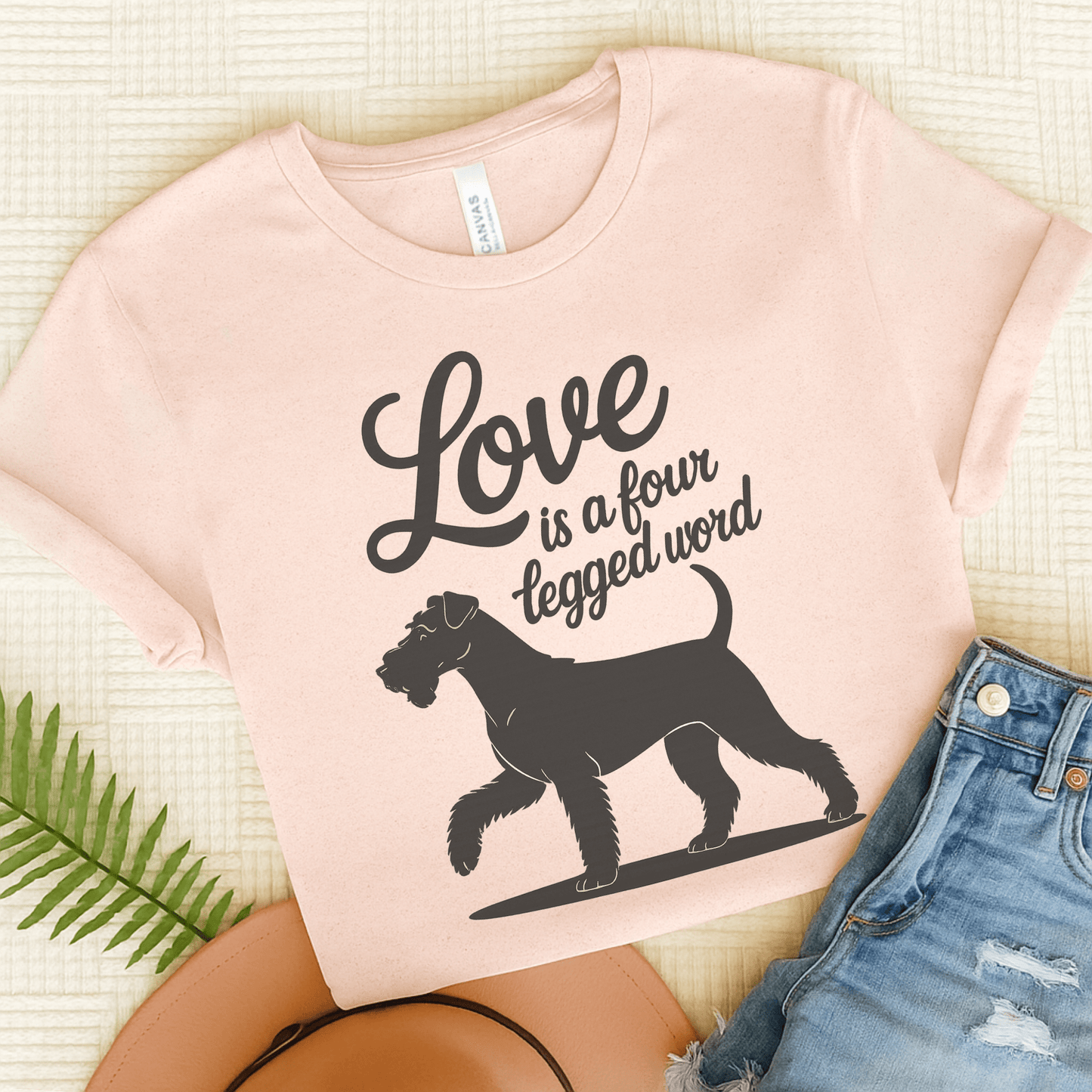 Airedale Terrier Four Legged Word TShirt Soft Pink