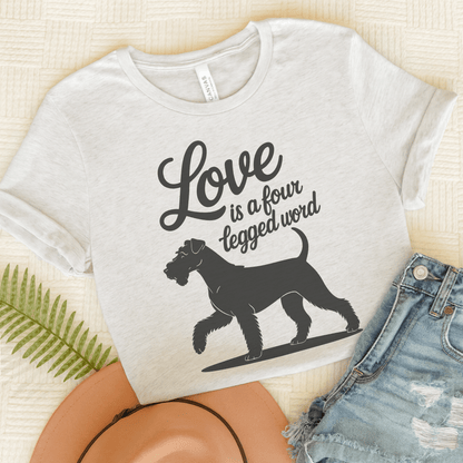 Airedale Terrier Four Legged Word TShirt Ash