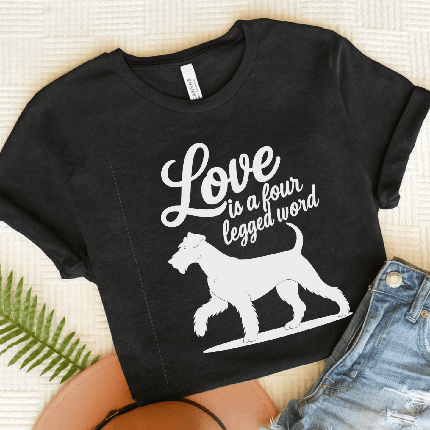 Airedale Terrier Four Legged Word TShirt Black Heather