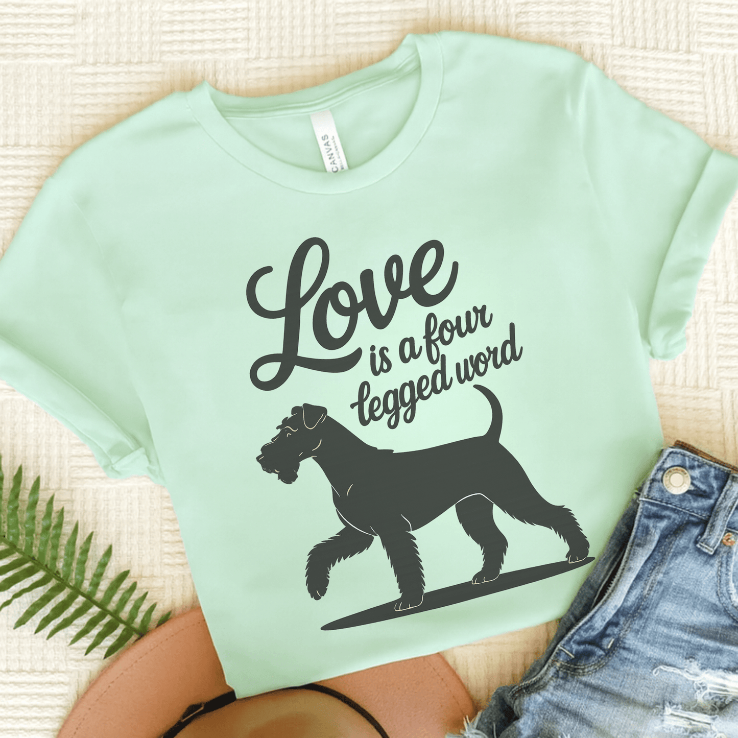 Airedale Terrier Four Legged Word TShirt Heather Mint