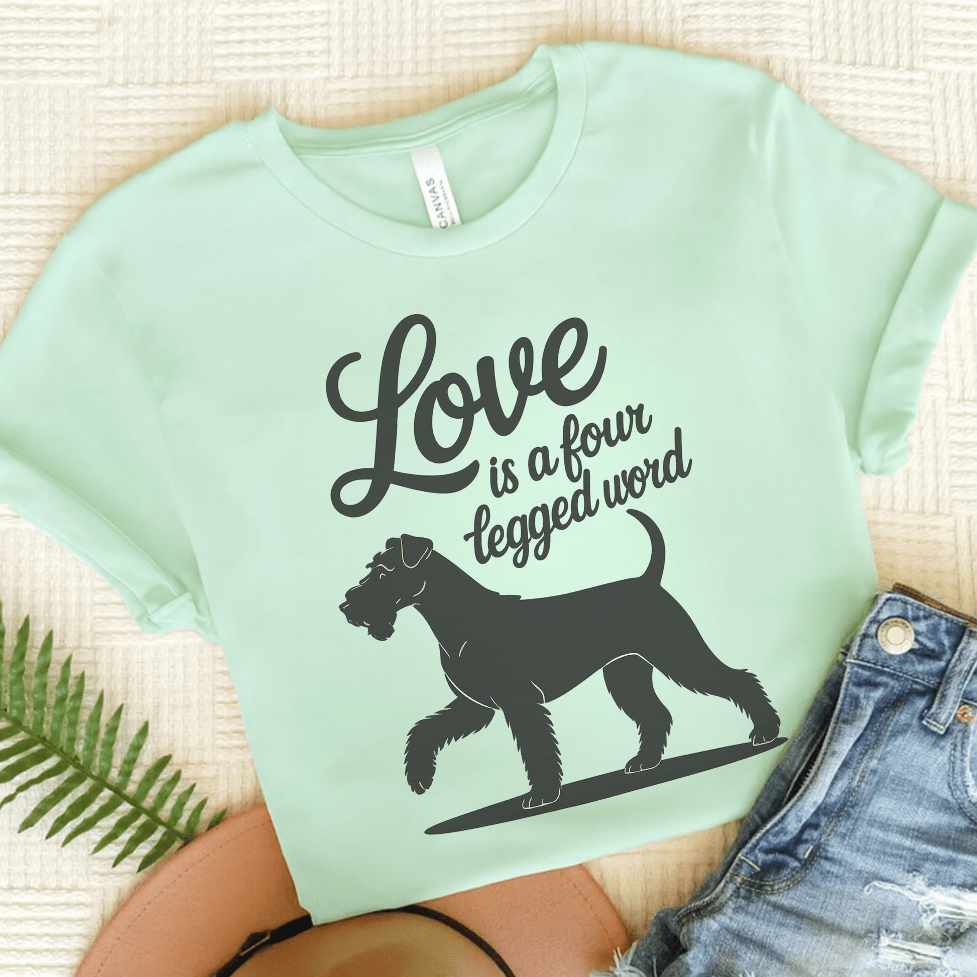 Airedale Terrier Four Legged Word TShirt Heather Mint