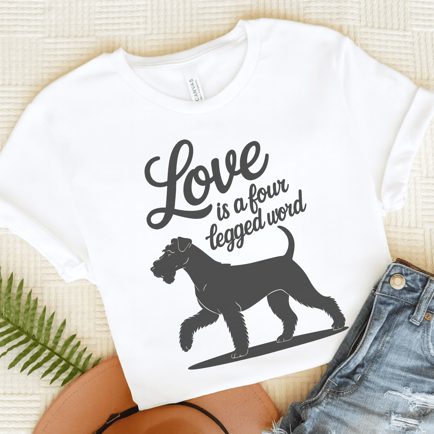 Airedale Terrier Four Legged Word TShirt White