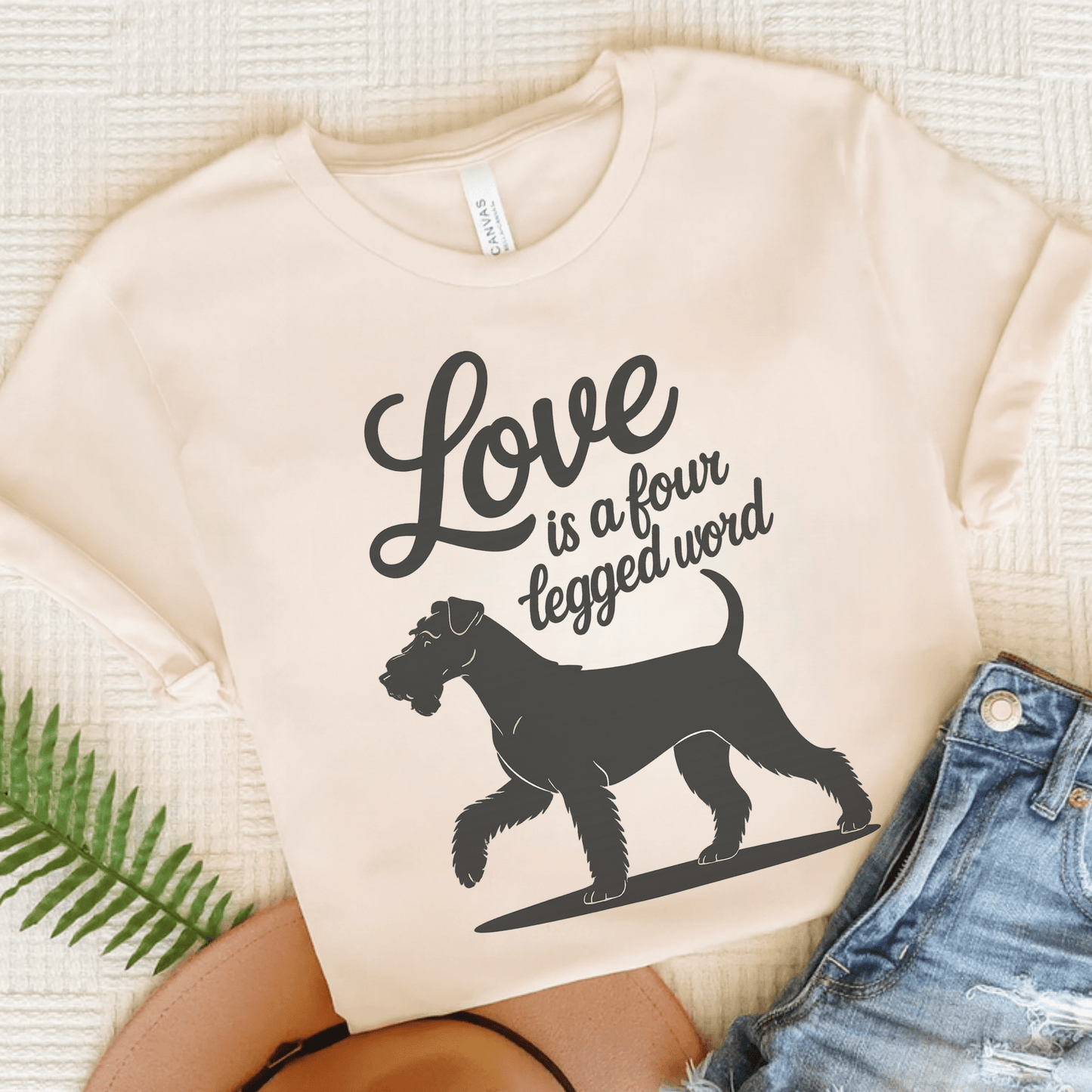 Airedale Terrier Four Legged Word TShirt Natural
