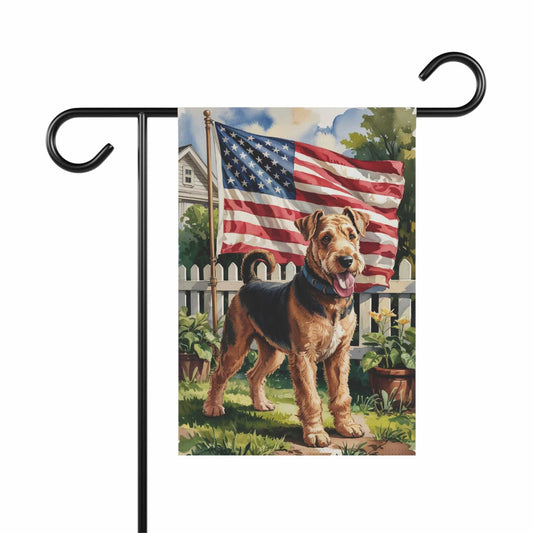 Printify Home Decor 12'' × 18'' Airedale Terrier Garden Flag, 4th of July, US Flag Yard Outside Decor, Patriotic Housewarming, Gardener Dog Mom Dad, Summer Lawn Art