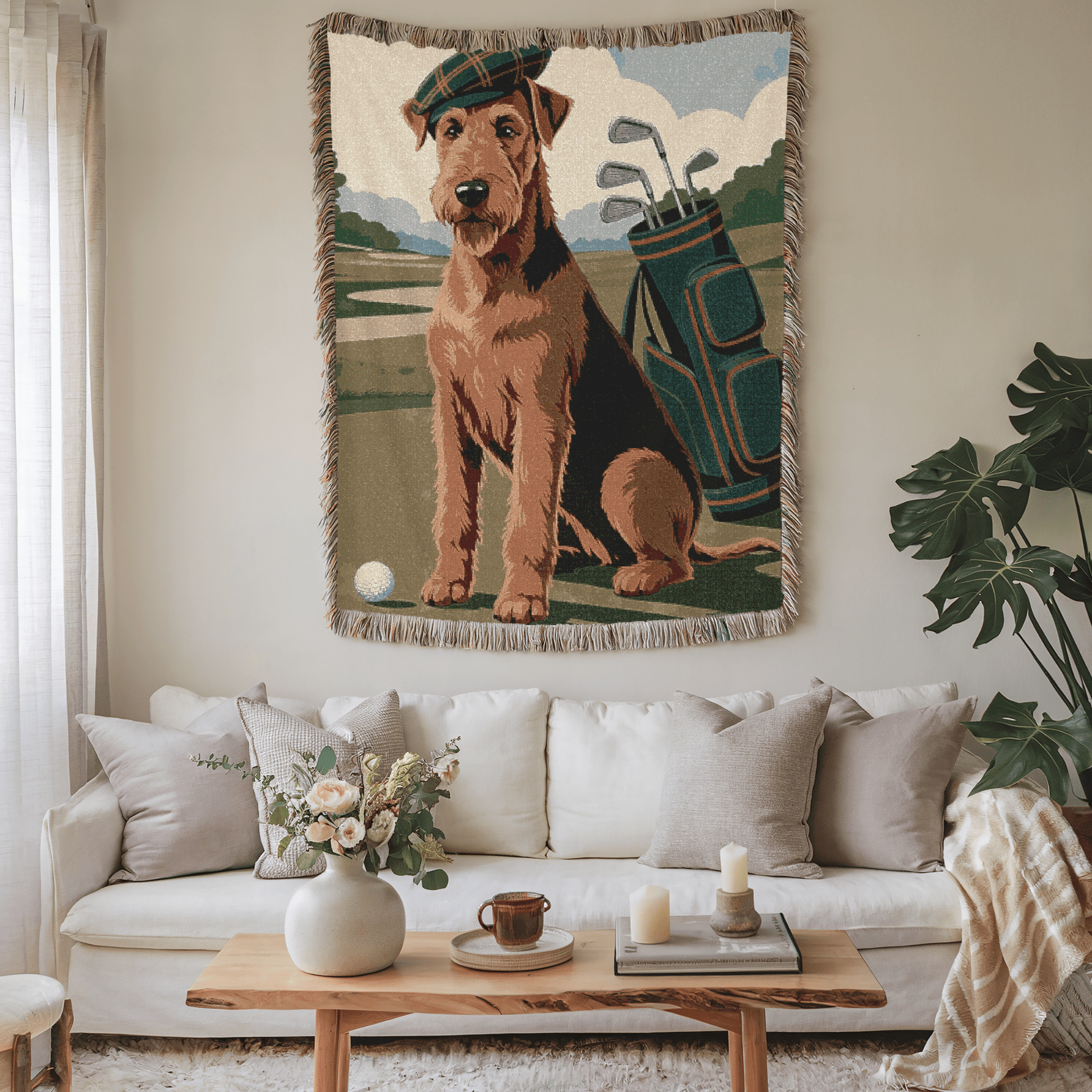 Printify Blanket Airedale Terrier Golfing Woven Blanket
