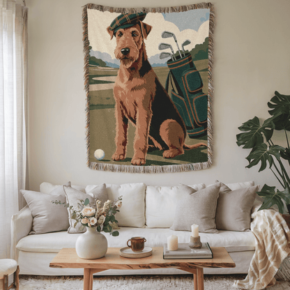 Printify Blanket Airedale Terrier Golfing Woven Blanket