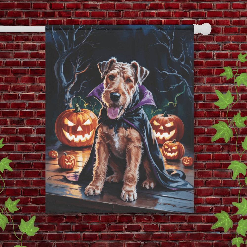 Printify Garden Flag 24.5'' × 32'' Airedale Terrier Halloween Garden Flag