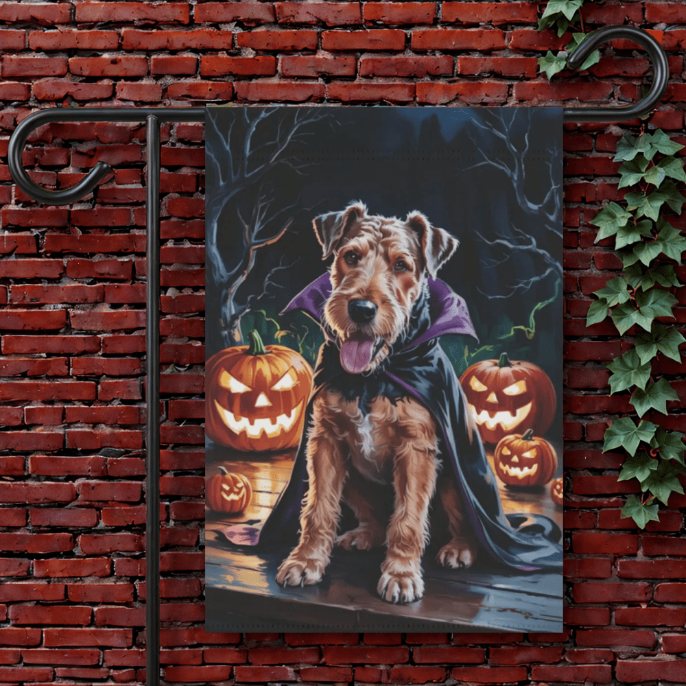 Printify Garden Flag 12'' × 18'' Airedale Terrier Halloween Garden Flag