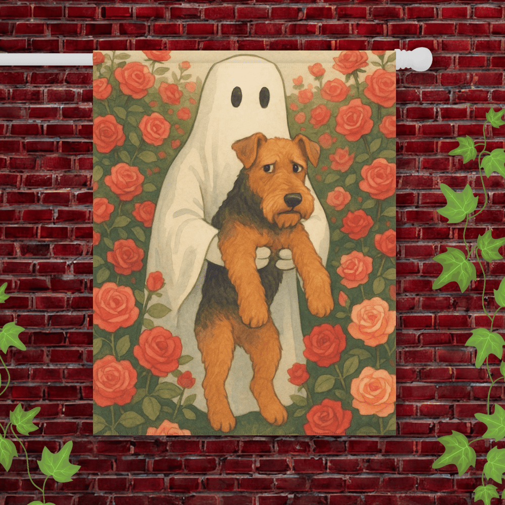 Printify Garden Flag 24.5'' × 32'' Airedale Terrier Halloween Ghost Garden Flag