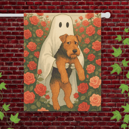 Printify Garden Flag 24.5'' × 32'' Airedale Terrier Halloween Ghost Garden Flag