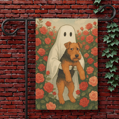 Printify Garden Flag 12'' × 18'' Airedale Terrier Halloween Ghost Garden Flag