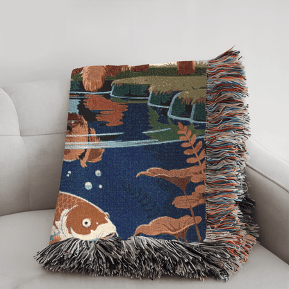 Printify Blanket Airedale Terrier Koi Pond Throw Blanket
